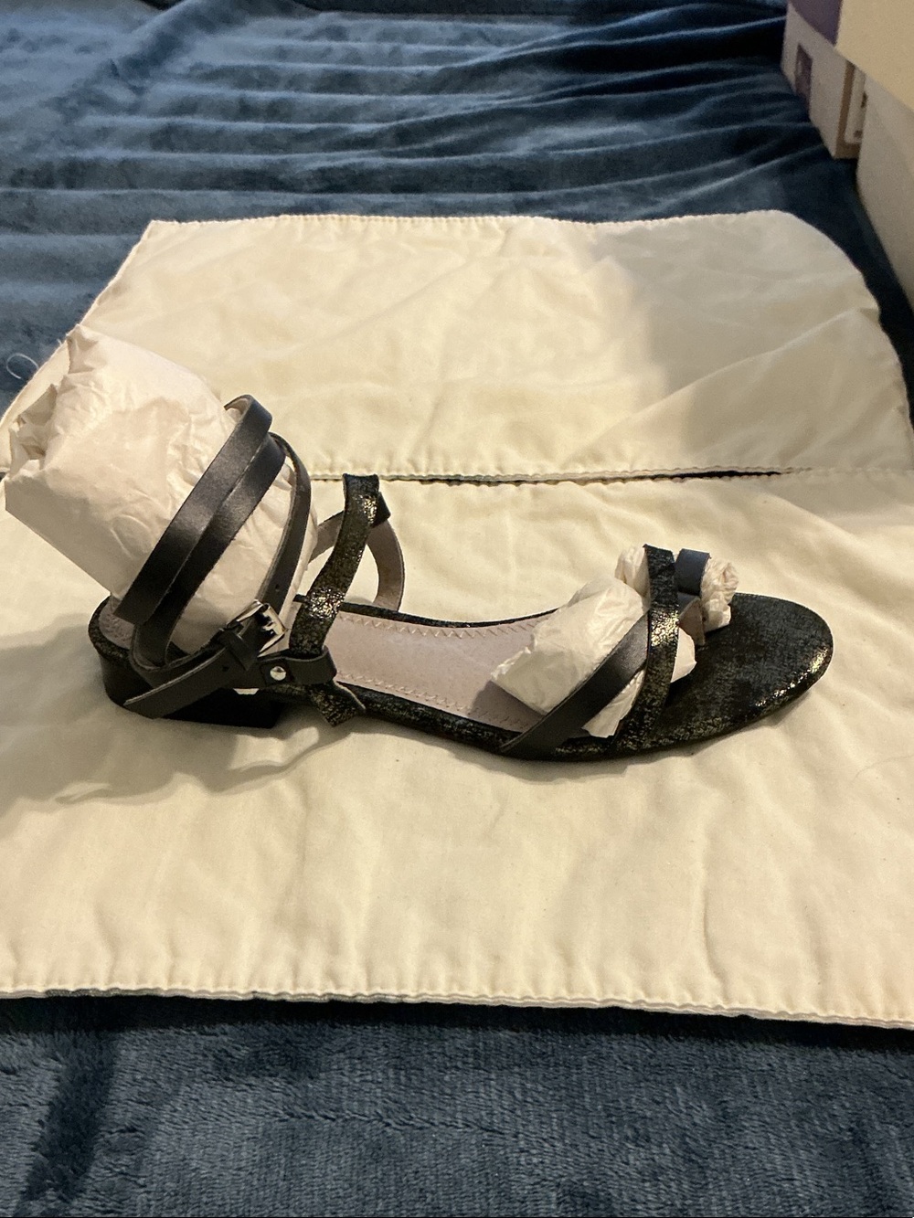 Adrienne Black Glitter Ankle-Strap Sandals